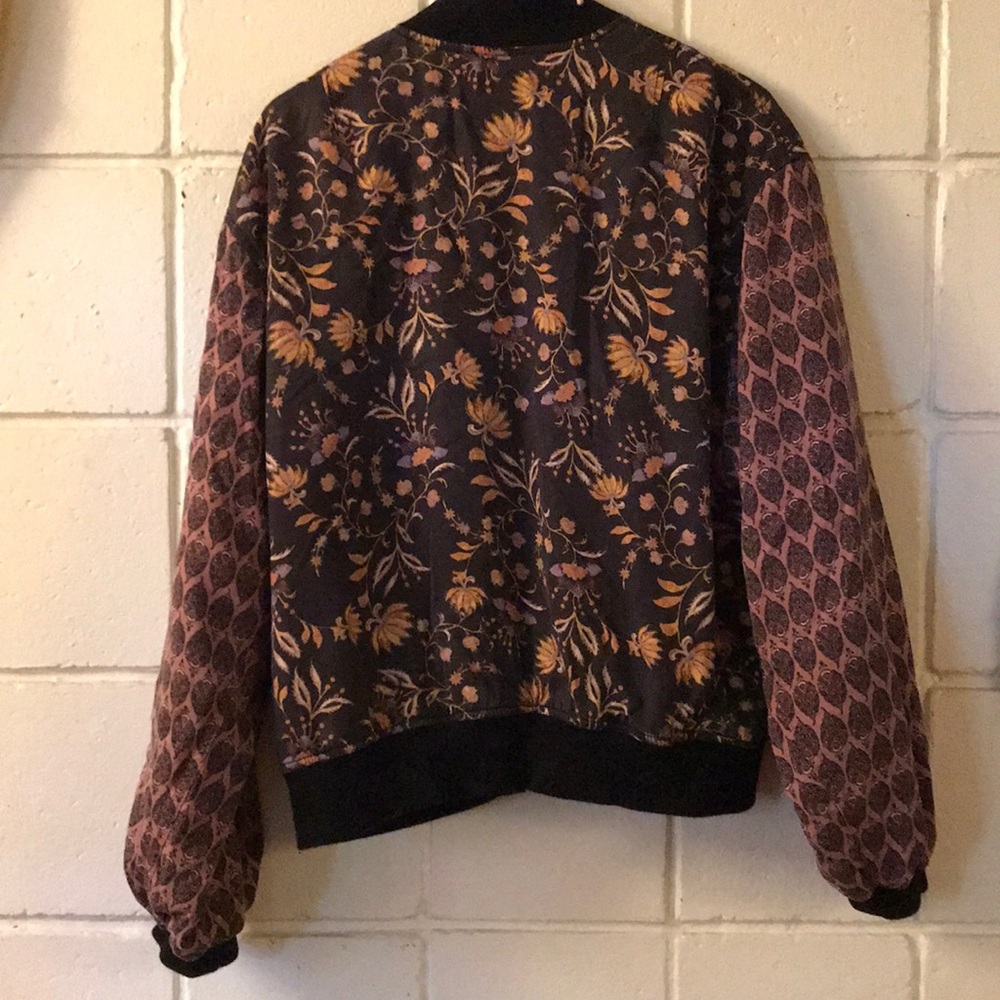 Free People Floral Gypsy Vintage Bomber Jacket